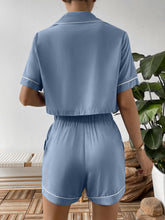 Contrast Lapel Collar Cropped Shirt Shorts Lounge Set